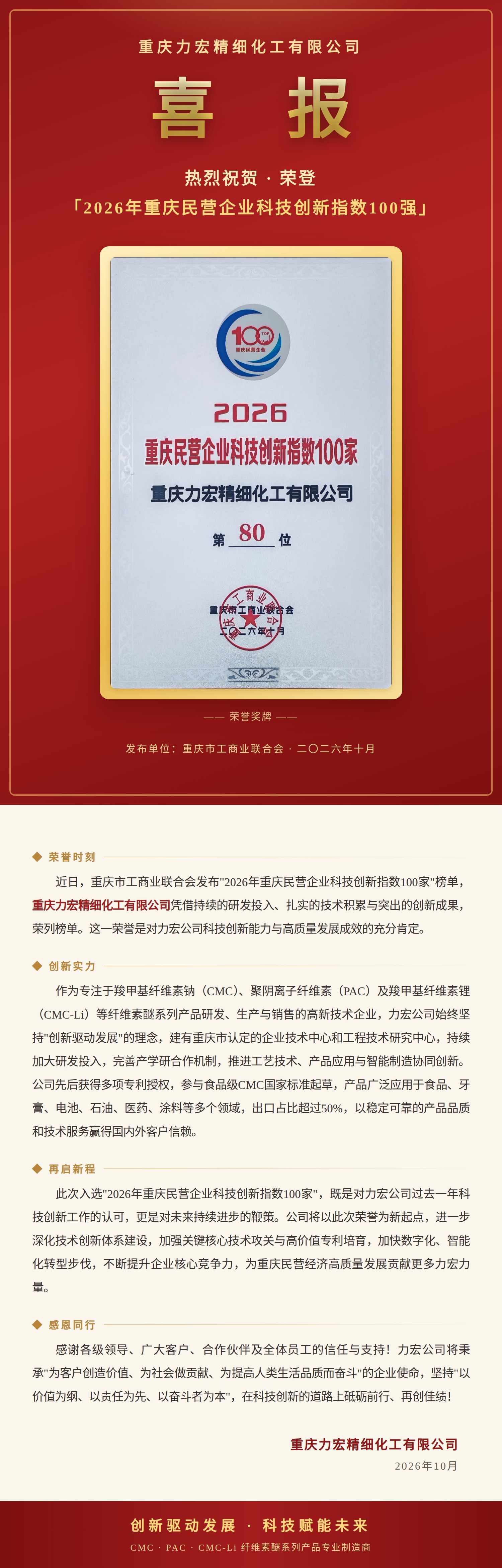 喜报：重庆力宏精细化工有限公司荣登2026年重庆民营企业科技创新指数100强.jpg
